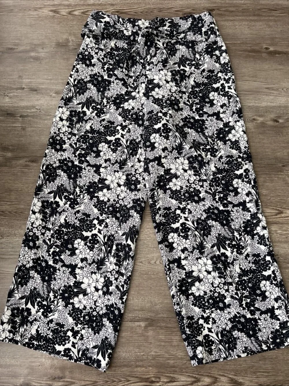 Ann Taylor Wide Leg Floral Pants Waist Tie Full Length Womens Large New